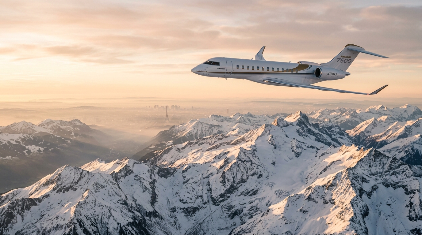 Private jet over the European Alps